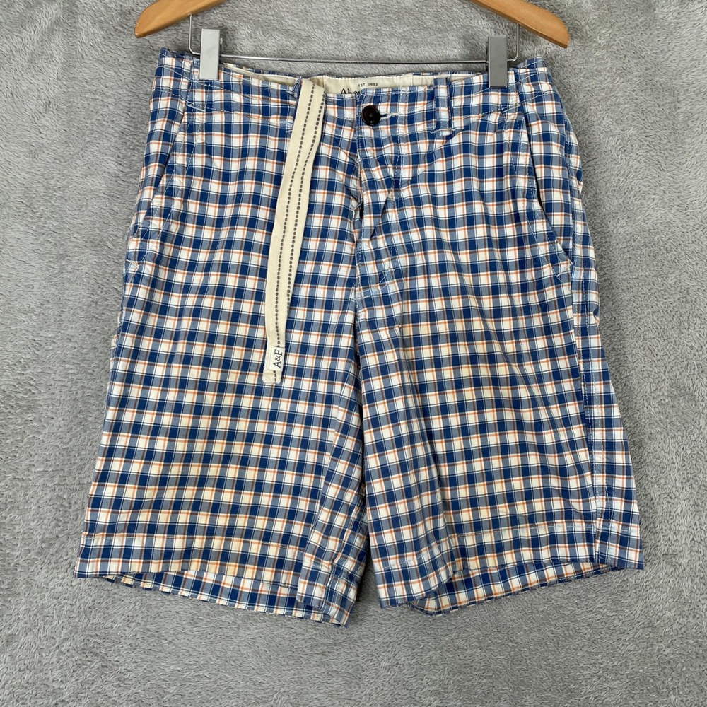 Vintage Abercrombie & Fitch Cargo Shorts Mens 31 Blue Plaid Outdoor Baggy Y2K